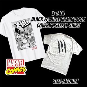 Marvel X-Men White and Black Comic Book Cover Poster Graphic Tee Shirt, Size Med